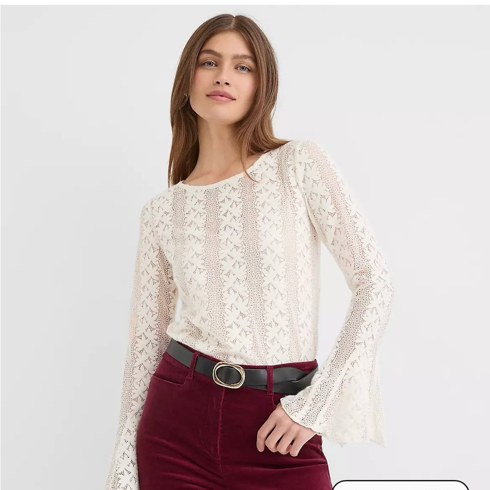NWT Cream Lace Long-Sleeve Top with Flared Cuffs